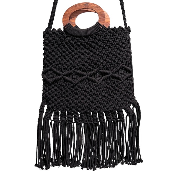 Macrame Danielle Nicole Handbag Black Woven Purse - Picture 2 of 15